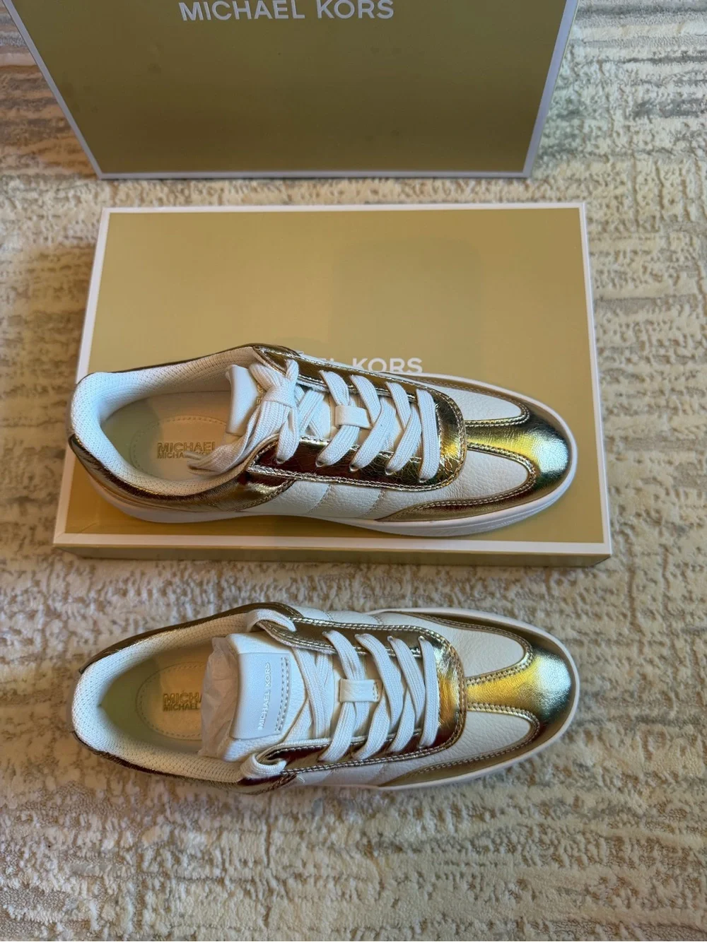 Michael Kors Gold and White Sneakers